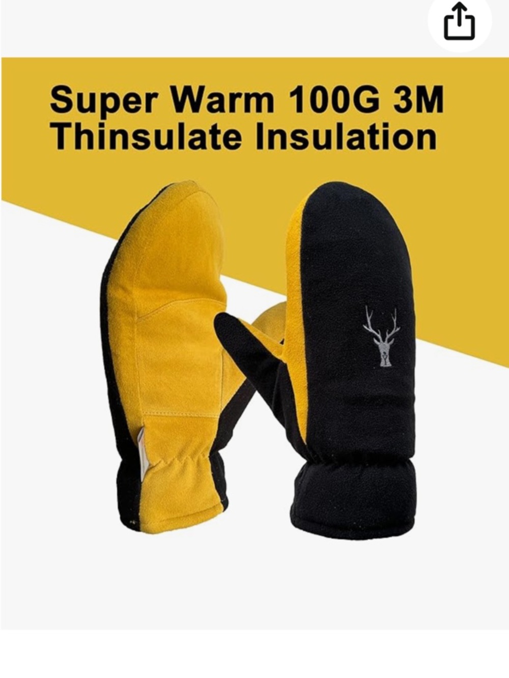 Skydeer Winter Mittens w/ Soft Deerskin Leather & Thermal Polar Fleece - Picture 4 of 7